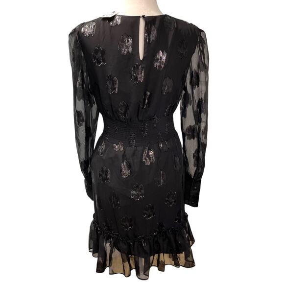 Bar iii Black Cocktail Party Dress Deep V Sheer Sleeves Shimmer NYE NWT M - Picture 6 of 10